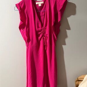 Vibrant Pink Dress with Ruffle Sleeves